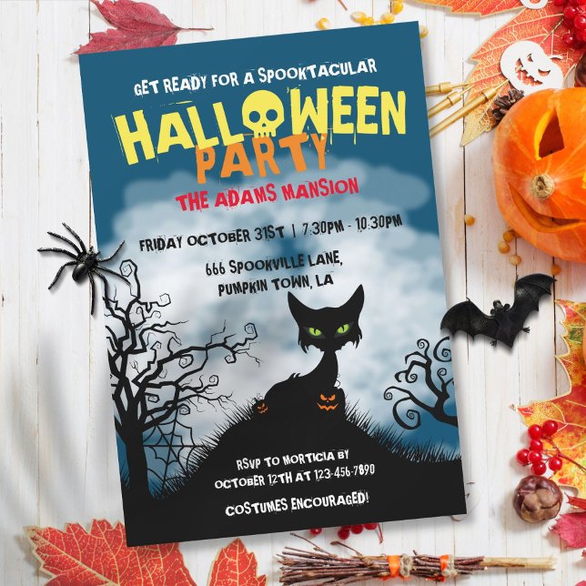 Spooky Cat Halloween-Party Einladung (Spooky Cat Halloween Party Invitation)