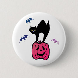 Spooky Cat Halloween Pumpkin Pop Art Button