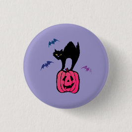 Spooky Cat Halloween Pumpkin Pop Art Button