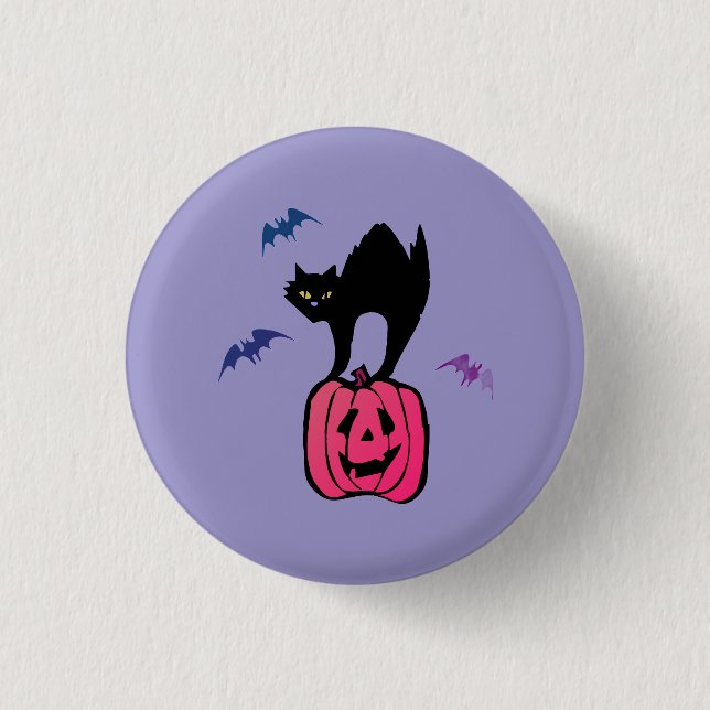 Spooky Cat Halloween Pumpkin Pop Art Button (Vorderseite)