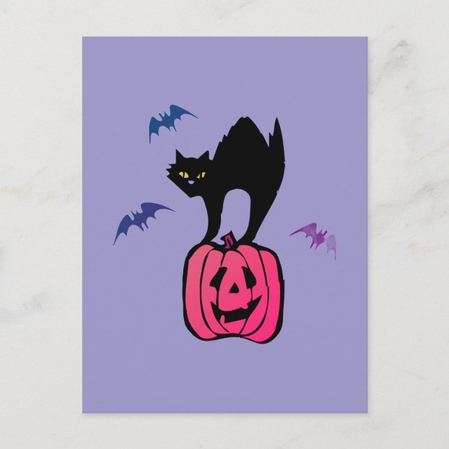 Spooky Cat Halloween Pumpkin Pop Art Postkarte (Vorderseite)