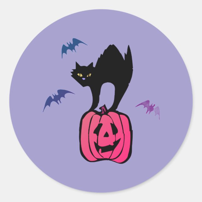 Spooky Cat Halloween Pumpkin Pop Art Runder Aufkleber (Vorderseite)