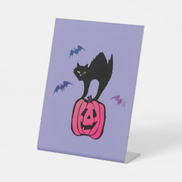 Spooky Cat Halloween Pumpkin Pop Art Sockelschild