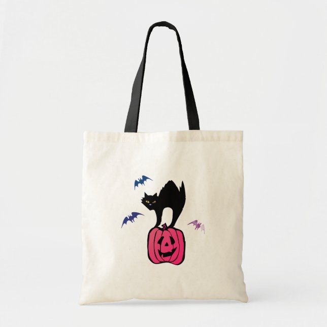 Spooky Cat Halloween Pumpkin Pop Art Tragetasche (Vorne)