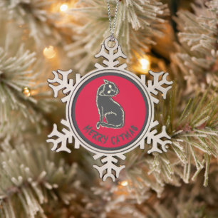 Spooky Cat Horror Schneeflocken Zinn-Ornament