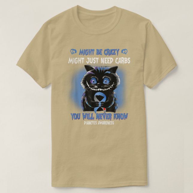 Spooky Cat könnte verrückt sein Blue Ribbon Diabet T-Shirt (Design vorne)