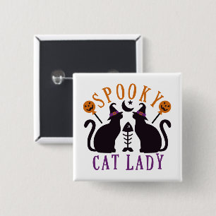 Spooky Cat Lady Black Cats Halloween Button