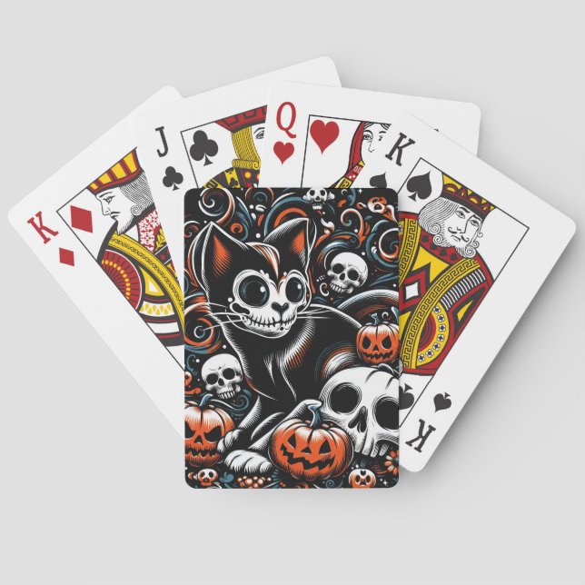 Spooky Cat mit Skullen Spielkarten (Rückseite)