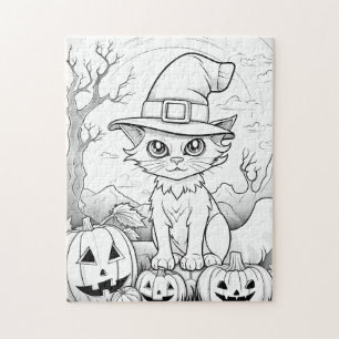 Spooky Cat & Pumpkins   Halloween Puzzle