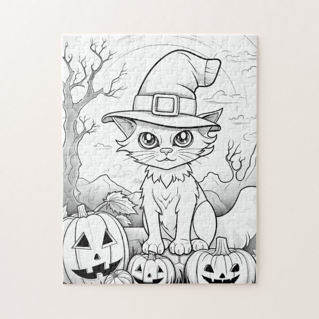 Spooky Cat & Pumpkins | Halloween Puzzle (Vertikal)