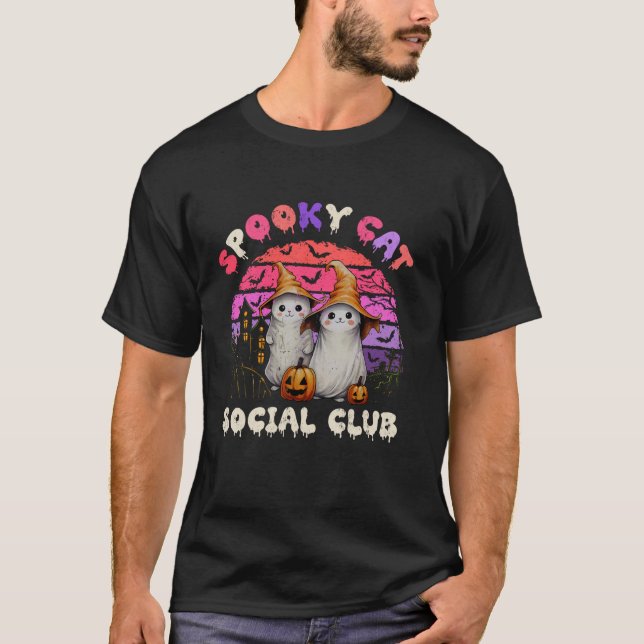 Spooky Cat Social Club Bohost Schwarze Katzen Hall T-Shirt (Vorderseite)