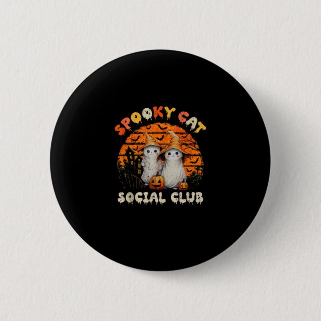 Spooky Cat Social Club Boo Ghost Rotzunge Schwarze Button (Vorderseite)