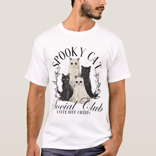 Spooky Cat Social Club Ghost Cat Halloween Gothic T-Shirt (Vorderseite)