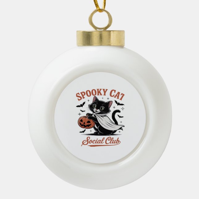 Spooky Cat Social Club PNG - Niedlich Kitten Class Keramik Kugel-Ornament (Vorderseite)