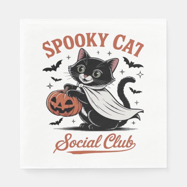 Spooky Cat Social Club PNG - Niedlich Kitten Class Serviette (Vorderseite)