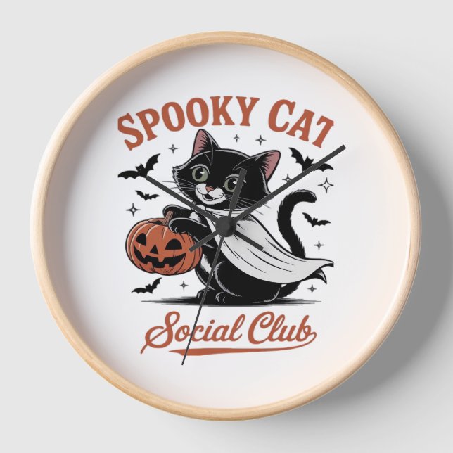 Spooky Cat Social Club PNG - Niedlich Kitten Class Uhr (Vorderseite)