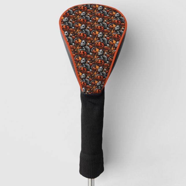 Spooky Cat und Pumpkins Golf Headcover (Vorderseite)