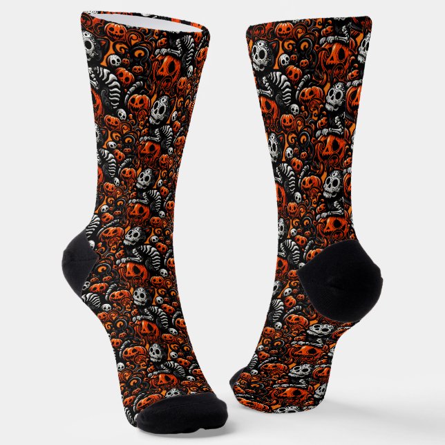 Spooky Cat und Pumpkins Socken (Gewinkelt)