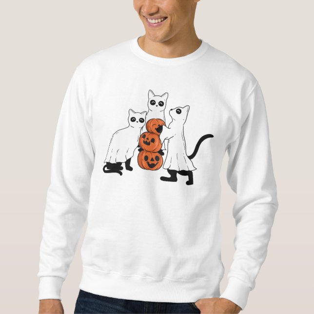 Spooky Cats and Pumpkins Men's Sweatshirt (Vorderseite)