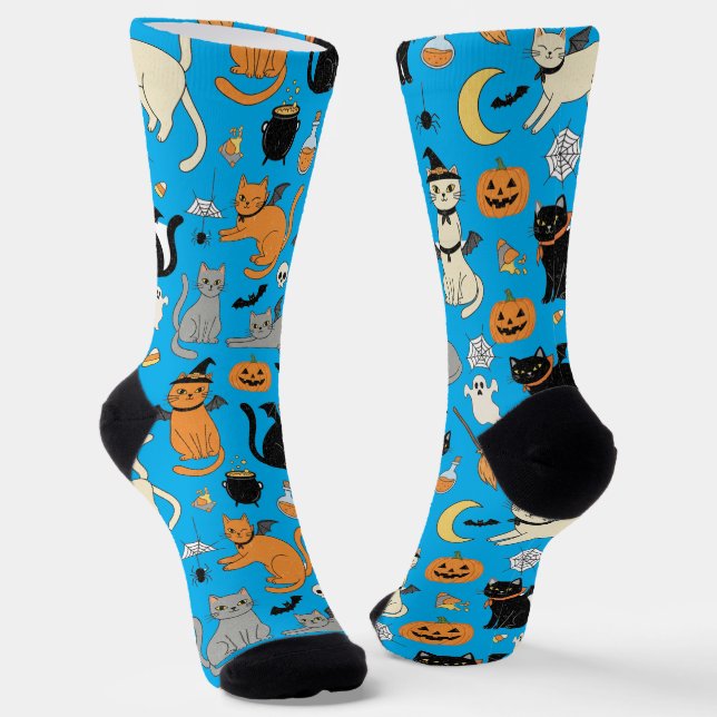 Spooky Cats Halloween Pattern Socken (Gewinkelt)