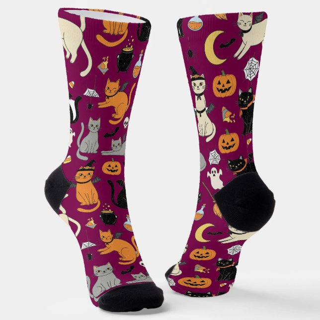 Spooky Cats Halloween Pattern Socken (Gewinkelt)