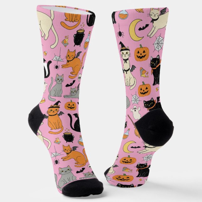 Spooky Cats Halloween Pattern Socken (Gewinkelt)