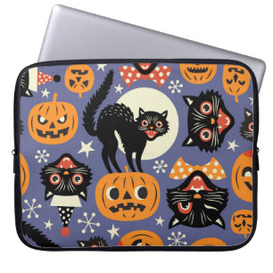 Spooky Cats Pumpkins Lila Muster Laptopschutzhülle