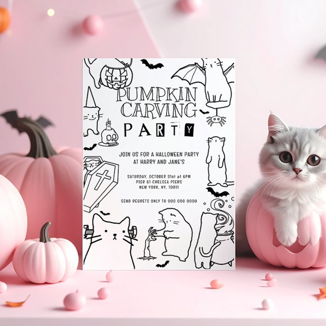 Spooky Cats Thema Pumpkin Carving Party Einladung (Von Creator hochgeladen)