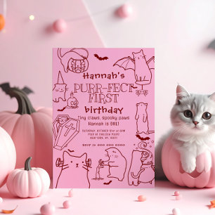 Spooky Cats thematisch Erste Geburtstagsparty Einladung