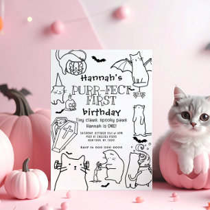 Spooky Cats thematisch Erste Geburtstagsparty Einladung