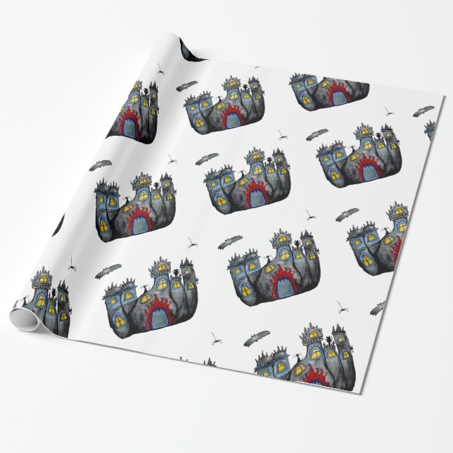Spooky Catsle Art Wrapping Paper Geschenkpapier (Ungerollt)