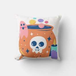 Spooky Cauldron Ghost Candle Halloween Art Design Kissen