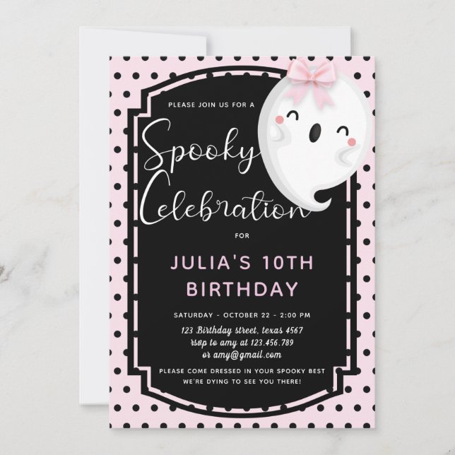 Spooky Celebration Ghost Girl Birthday Einladung (Vorderseite)
