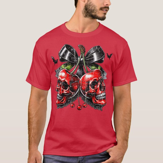 Spooky Cherry Halloween Bow T-Shirt (Vorderseite)