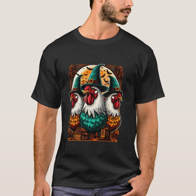 Spooky Chicken Halloween Funny Chickens Hexenlöffe T-Shirt (Vorderseite)