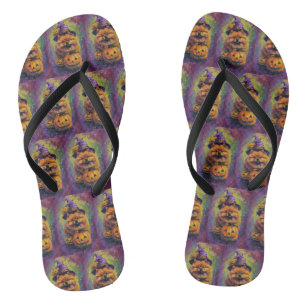 Spooky Chow Chow Hund Halloween Hexe und Pumpkin Flip Flops