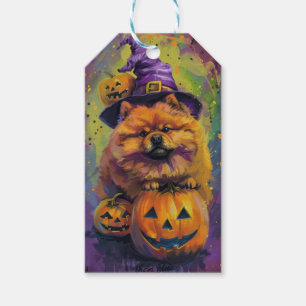 Spooky Chow Chow Hund Halloween Hexe und Pumpkin Geschenkanhänger