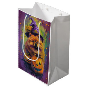 Spooky Chow Chow Hund Halloween Hexe und Pumpkin Mittlere Geschenktüte