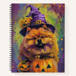 Spooky Chow Chow Hund Halloween Hexe und Pumpkin Notizbuch