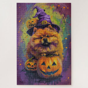 Spooky Chow Chow Hund Halloween Hexe und Pumpkin Puzzle