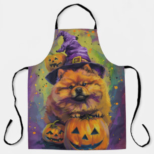 Spooky Chow Chow Hund Halloween Hexe und Pumpkin Schürze