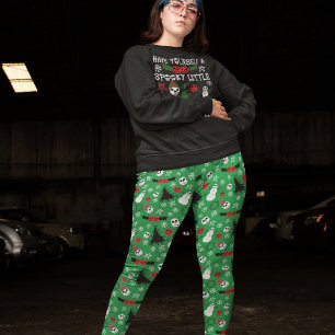 Spooky Christmas Creepy Goth Themed Holiday Leggings