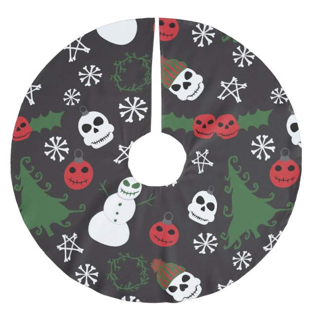 Spooky Christmas Creepy Goth Themed Holiday Polyester Weihnachtsbaumdecke (Vorderseite)