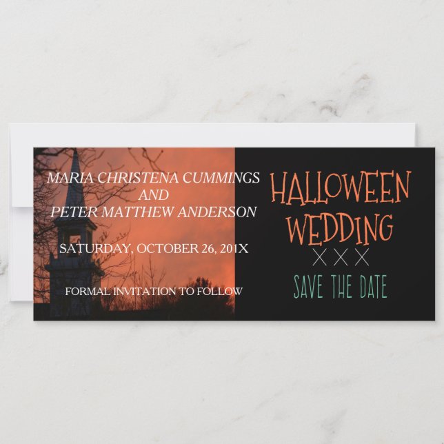Spooky Church Halloween Hochzeit Speichern Sie die Save The Date (Vorderseite)