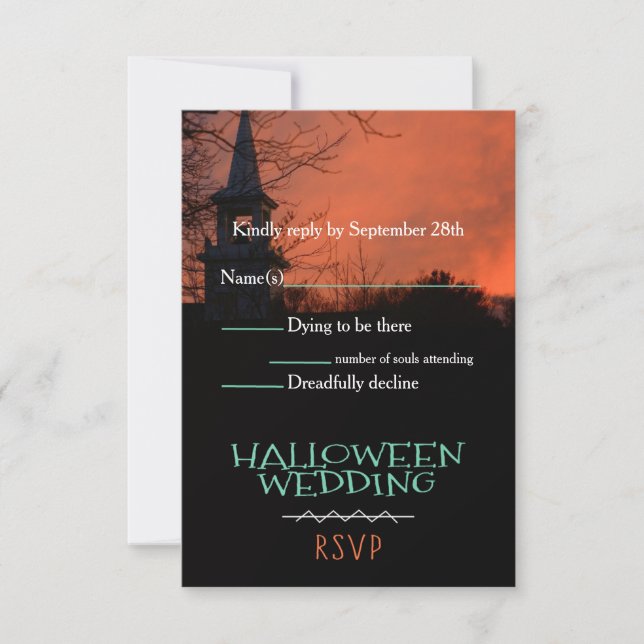 Spooky Church Halloween Wedding RSVP Card Karte (Vorderseite)
