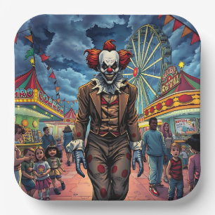 Spooky Clown im Stil des Karneval-Comic Pappteller
