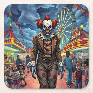 Spooky Clown im Stil des Karneval-Comic Rechteckiger Pappuntersetzer
