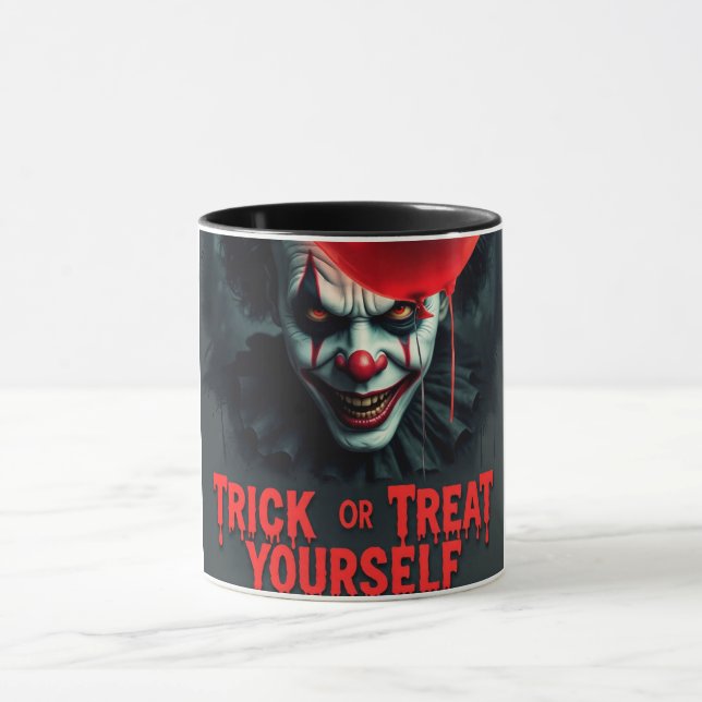 Spooky Clown Trick-oder-Leckerei Halloween-Tasse Tasse (Zentrum)