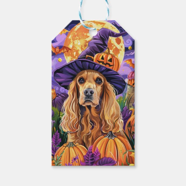 Spooky Cocker Spaniel Hund Halloween Hexenkürbis Geschenkanhänger (Vorderseite)