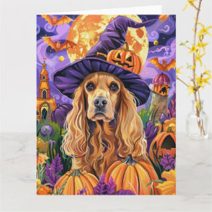Spooky Cocker Spaniel Hund Halloween Hexenkürbis Karte